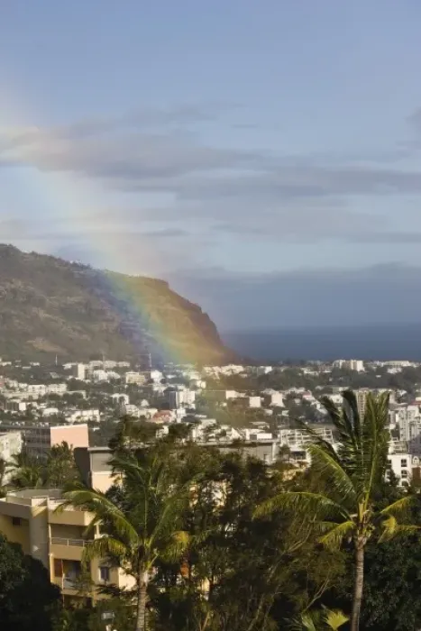 Framed Print : France, Reunion Island, St-Denis, view from Montgalliard, morning with rainbow