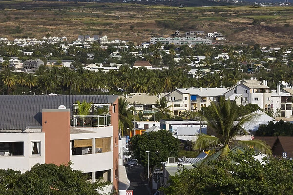 France, Reunion Island, St-Gilles-Les-Bains, high angle town view
