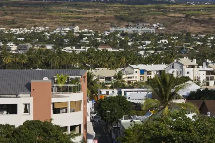 Framed Print : France, Reunion Island, St-Gilles-Les-Bains, high angle town view Framed Print : France, Reunion Island, St-Gilles-Les-Bains, high angle town view