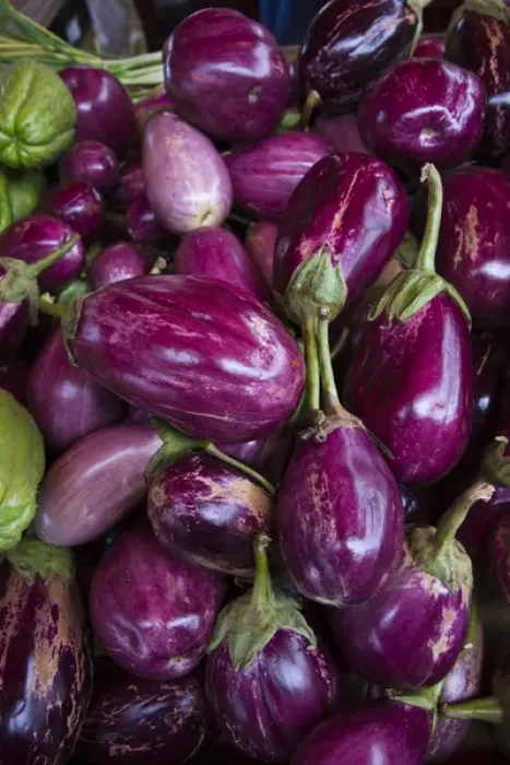 Framed Print : France, Reunion Island, St-Paul, Seafront Market, purple eggplant