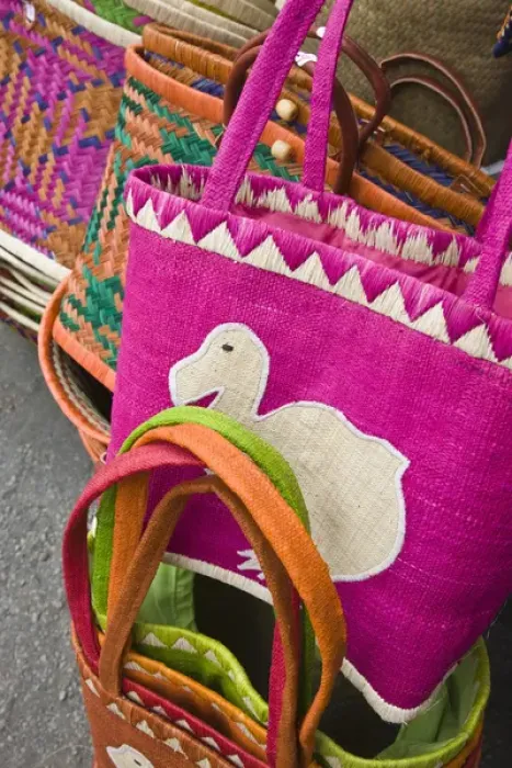Framed Print : France, Reunion Island, St-Paul, Seafront Market, Reunion-made handbags