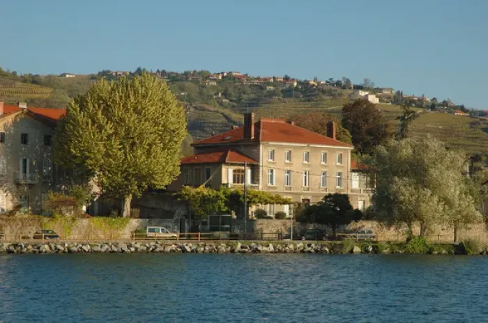 Framed Print : 03. France, Rhone-Alps, Condrieu, private homes along Rhone River
