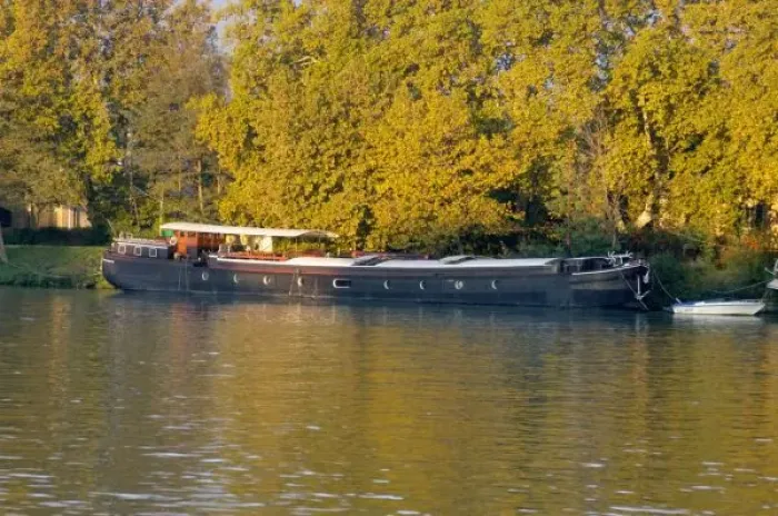 Framed Print : France, Rhone River, near Avignon, barge along the shore Framed Print : France, Rhone River, near Avignon, barge along the shore