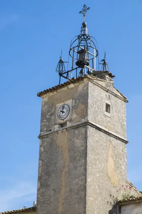 Framed Print : France, Southern France, Provence, Luberon, Menerbes. Clock Tower, bell of church