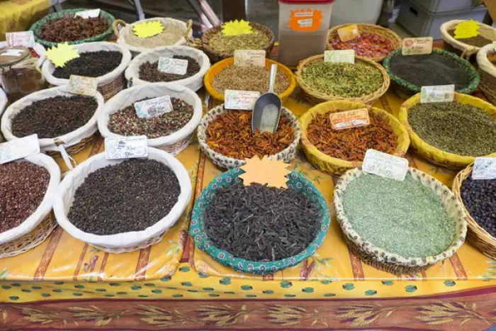 Framed Print : France, Southern France, St. Remy. Spices for sale at the street market Framed Print : France, Southern France, St. Remy. Spices for sale at the street market