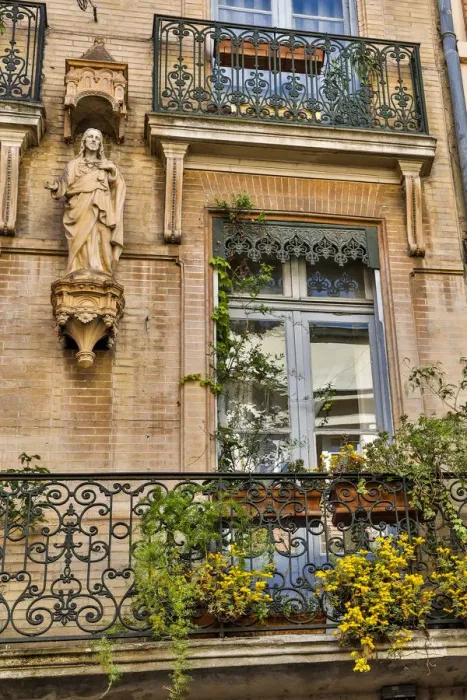 Framed Print : France, Toulouse. Balcony and door