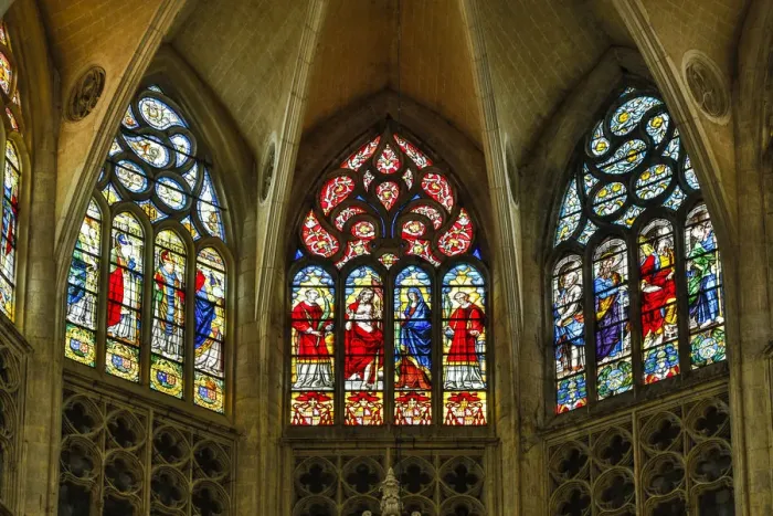Framed Print : France, Toulouse. Cathedral of St. Etienne stained glass windows
