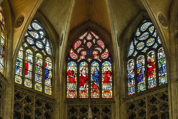 France, Toulouse. Cathedral of St. Etienne stained glass windows