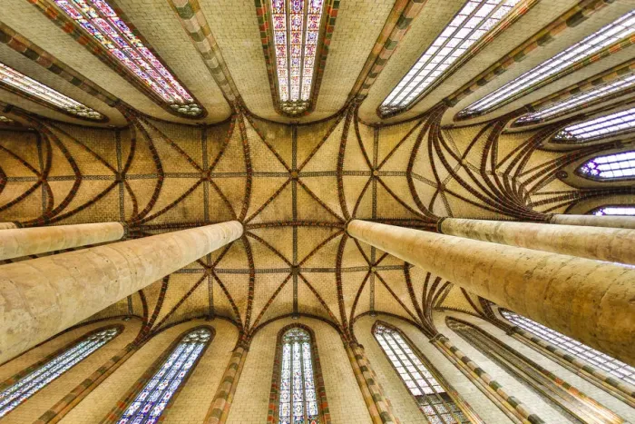 Framed Print : France, Toulouse. Church of the Jacobins vaulted ceiling