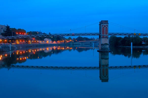 03. France, Trevoux, a bridge over the Saone River at dusk