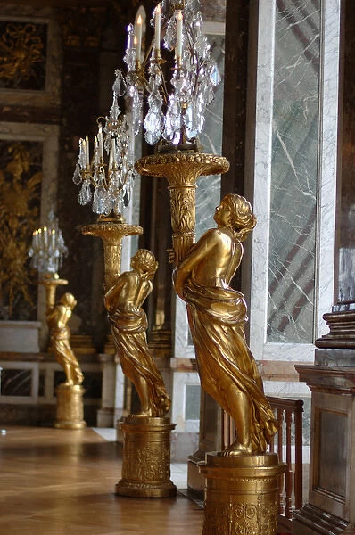03. France, Versailles, Hall of Mirrors gold statues