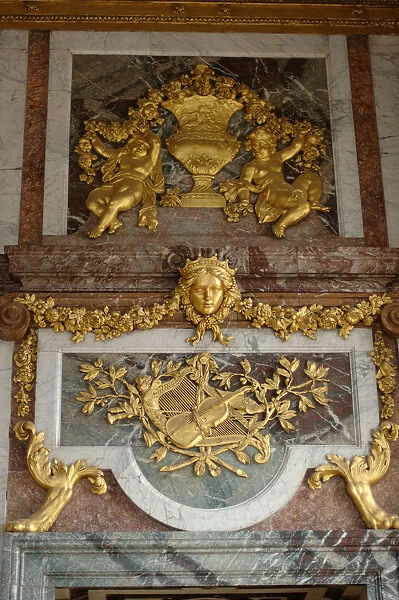 03. France, Versailles, Kings State Apartment detail of relief sculpture