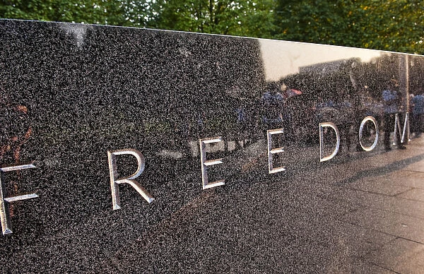 Freedom Is Not Free on wall at new Korean War Veterans Memorial in Mall in Washington