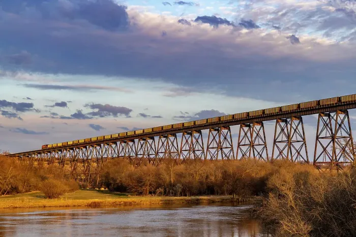 Framed Print : Freight train crosses Hi- Line Trestle over the Sheyenne River in Valley City, North Dakota, USA Framed Print : Freight train crosses Hi- Line Trestle over the Sheyenne River in Valley City, North Dakota, USA