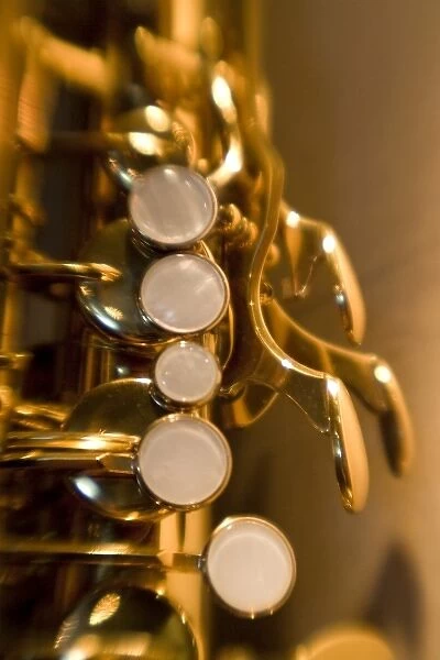 French Polynesia. Close-up of saxophone used in band
