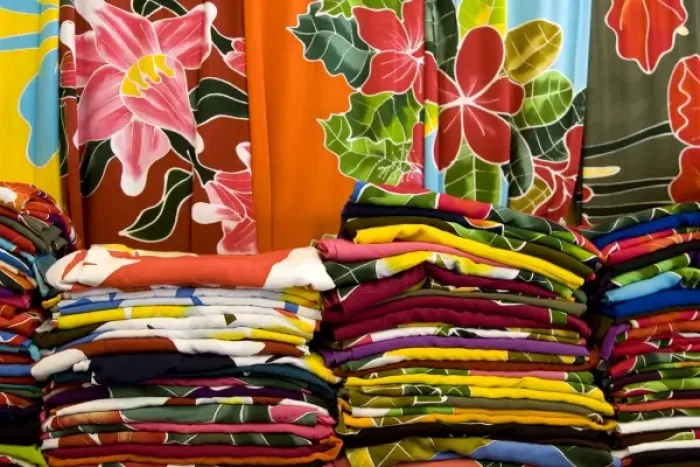 Framed Print : French Polynesia, Cook Islands, Rarotonga. Display of colorful tropical fabrics Framed Print : French Polynesia, Cook Islands, Rarotonga. Display of colorful tropical fabrics