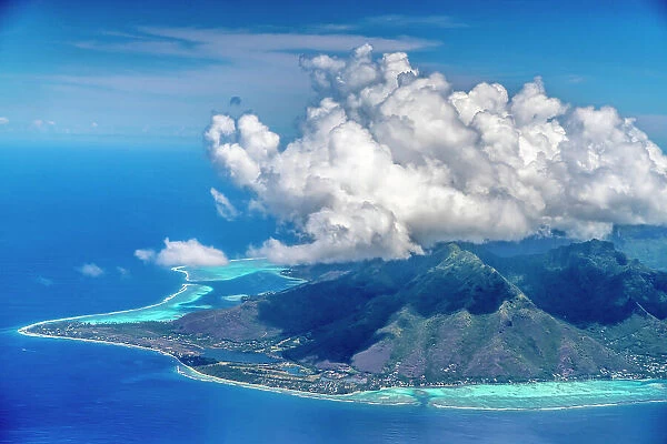 French Polynesia, Moorea. Aerial view of island