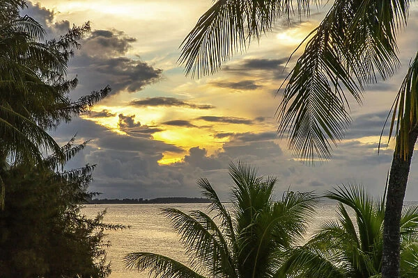 French Polynesia, Moorea. Sunset on island and ocean