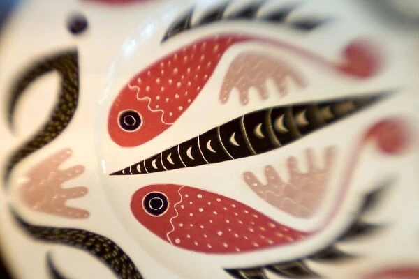 French Polynesia. Polynesian designs on a ceramic tray