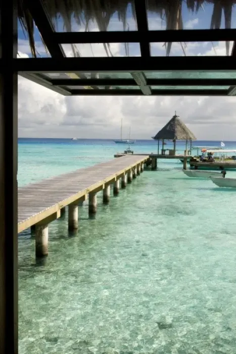 Framed Print : French Polynesia, Society Islands, Rangiroa. View from the bar at the Kia Ora Hotel