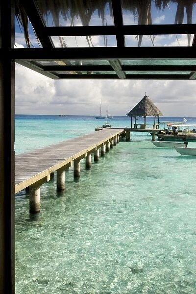 French Polynesia, Society Islands, Rangiroa. View from the bar at the Kia Ora Hotel