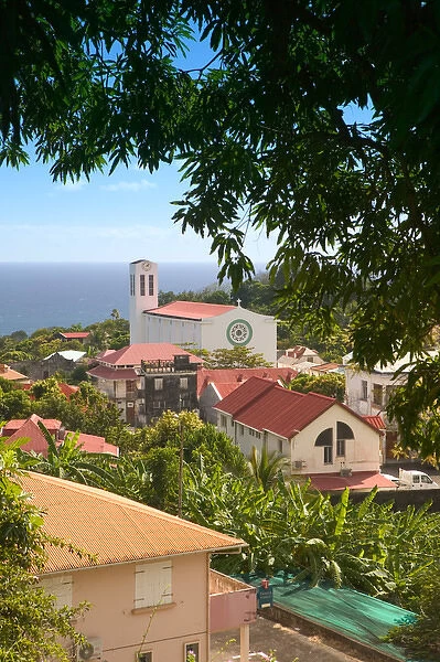 FRENCH WEST INDIES (FWI)-Guadaloupe-Basse-Terre-TROIS-RIVIERES: Town View with Church