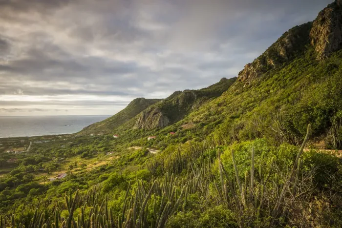 Framed Print : French West Indies, St-Barthelemy. Grand Fond, elevated landscape, dawn Framed Print : French West Indies, St-Barthelemy. Grand Fond, elevated landscape, dawn