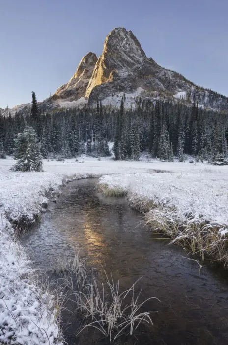 Framed Print : Fresh autumn snow on Liberty Bell Mountain and meadows of Washington State Pass Framed Print : Fresh autumn snow on Liberty Bell Mountain and meadows of Washington State Pass