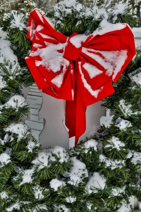 Framed Print : Fresh snow on the Christmas wreath, town of Snoqualmie Framed Print : Fresh snow on the Christmas wreath, town of Snoqualmie
