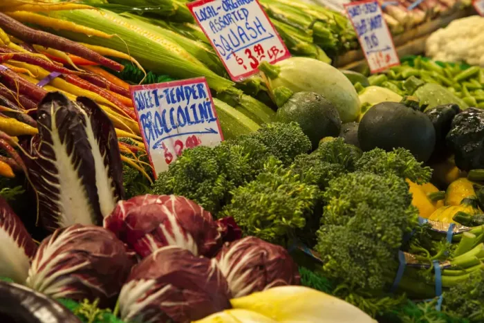 Framed Print : Fresh vegetables for sale at Pike Place Market in Seattle, Washington State