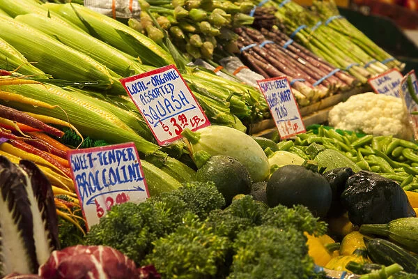 Fresh vegetables for sale at Pike Place Market in Seattle, Washington State