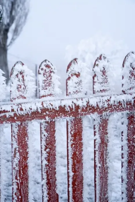 Framed Print : Frost on Gate, Mitchells Cottage and Hoar Frost, Fruitlands, near Alexandra, Central Otago
