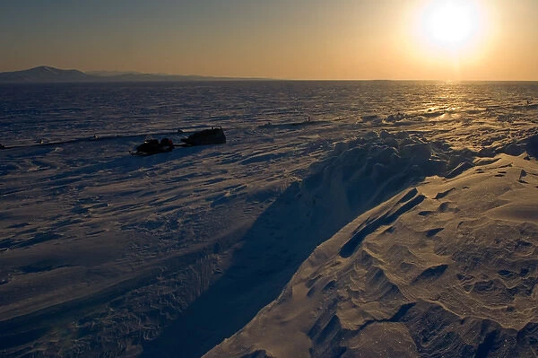 frozen landscape on the Arctic ocean, off Herschel island and the Mackenzie River delta