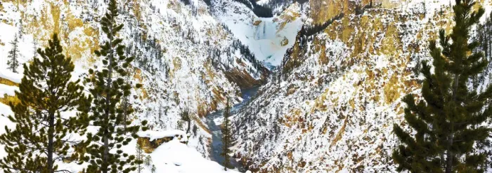 Framed Print : Frozen Waterfall seen from Artist Point view in Winter Snow. Yellowstone National Park Framed Print : Frozen Waterfall seen from Artist Point view in Winter Snow. Yellowstone National Park