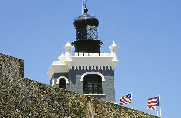 Fuerte San Felipe del Morros grey castellated lighthouse in Old San Juan Puerto Rico