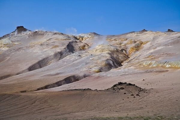 Fumaroles in a highly active geothermal zone near Lake Myvatn, Iceland