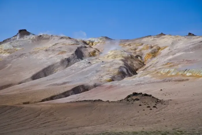 Framed Print : Fumaroles in a highly active geothermal zone near Lake Myvatn, Iceland