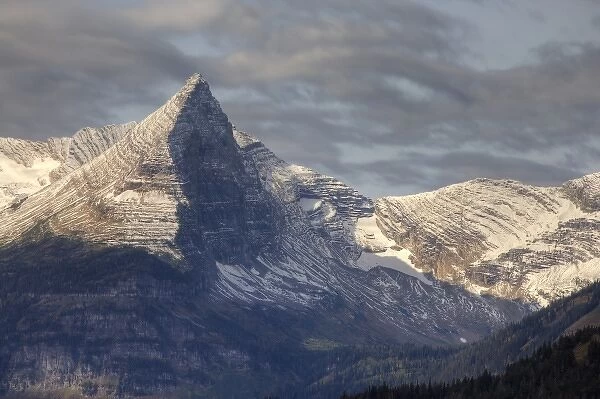 Fusillade mountain in Glacier National Park in Montana after autumn snow