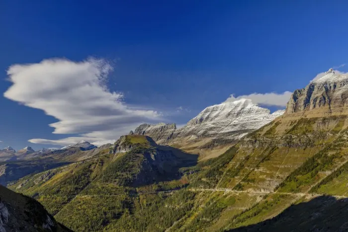 Framed Print : The Garden Wall with seasons first snow in Glacier National Park, Montana, USA