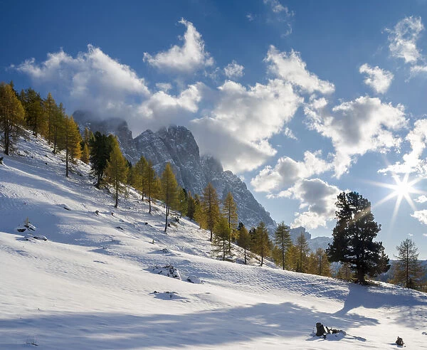 Geisler mountain range in the dolomites of the Villnoss Valley in South Tyrol