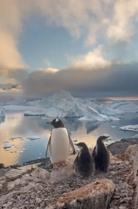 Framed Print : gentoo penguin, Pygoscelis Papua, parent with chicks along the western Antarctic Peninsula