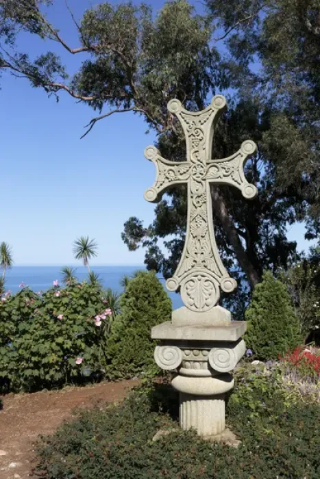 Framed Print : Georgia, Batumi. A large cross in the Batumi Botanic Gardens, overlooking the Black Sea