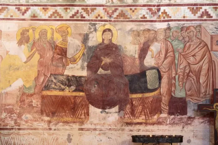 Framed Print : Georgia, Kutaisi. Religious artwork inside the Gelati Monastery