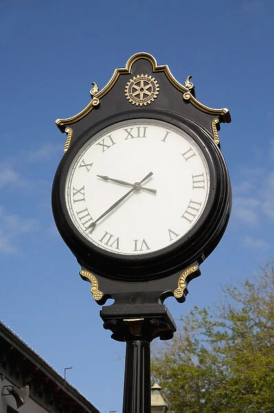Georgia, Savannah. Old clock in the City Market area