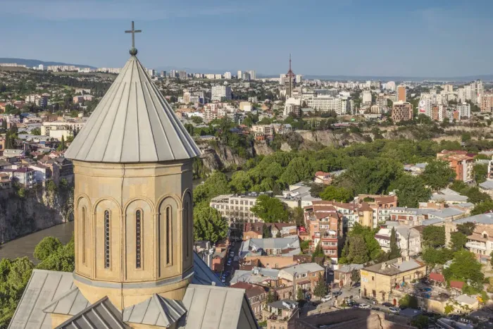 Framed Print : Georgia, Tbilisi. Old Town, Narikala Fortress, Church of St. Nicholas