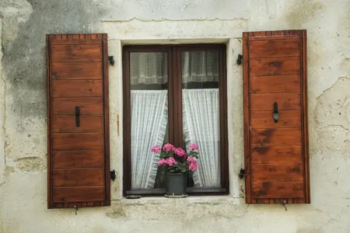 Framed Print : Geranium flowers in window flower box, Bale, Croatia Framed Print : Geranium flowers in window flower box, Bale, Croatia