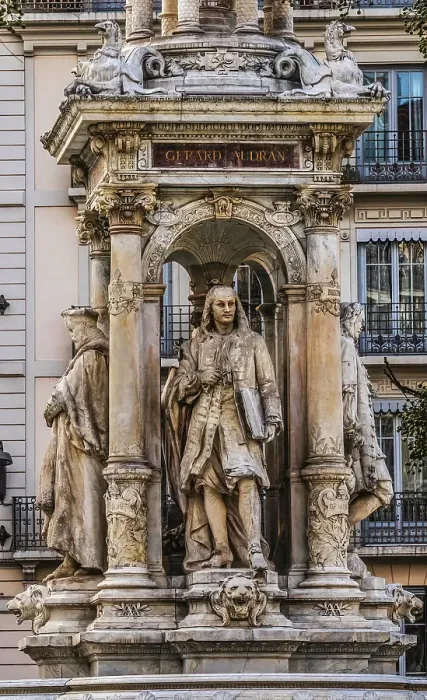 Framed Print : Gerard Audran Statue, Jacobins Fountain, Place Des Jacobins, Lyon, France. Fountain of famous French artists, installed 1885 by sculptors Gaspard Andre and Charles Degeorge