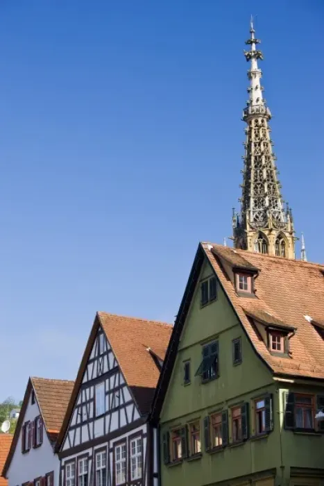Framed Print : Germany, Baden-Wurttemberg, Esslingen Am Neckar. Half timbered buildings on Marktplatz square