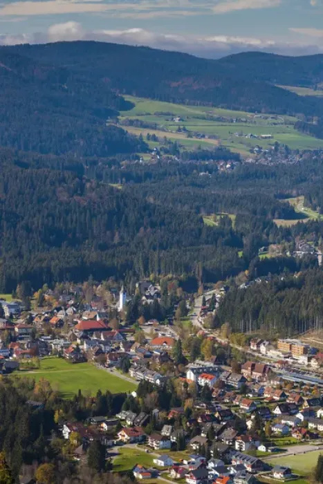 Framed Print : Germany, Baden-Wurttemburg, Black Forest, Titisee-Neustadt, Titisee village elevated