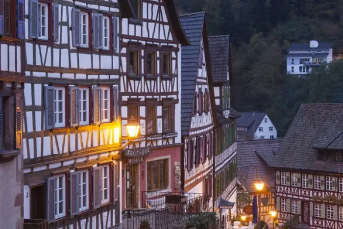 Framed Print : Germany, Baden-Wurttemburg, Black Forest, Schiltach, traditional building details, dawn Framed Print : Germany, Baden-Wurttemburg, Black Forest, Schiltach, traditional building details, dawn